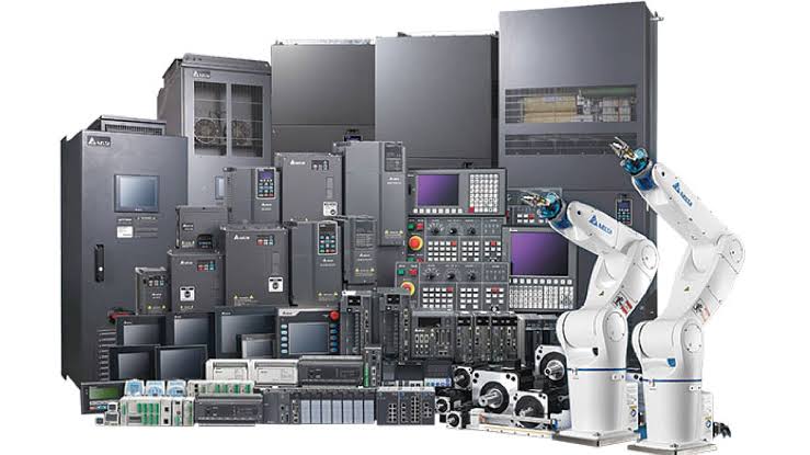 Industrial automation control panel with Delta Electronics drives and PLCs